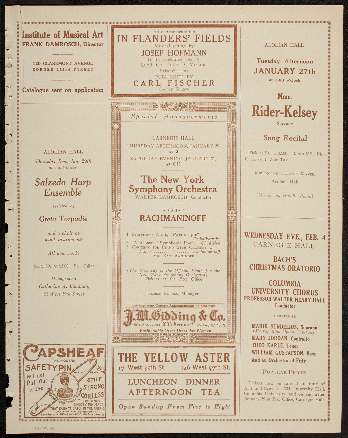 Schola Cantorum of New York, January 21, 1920, program page 9