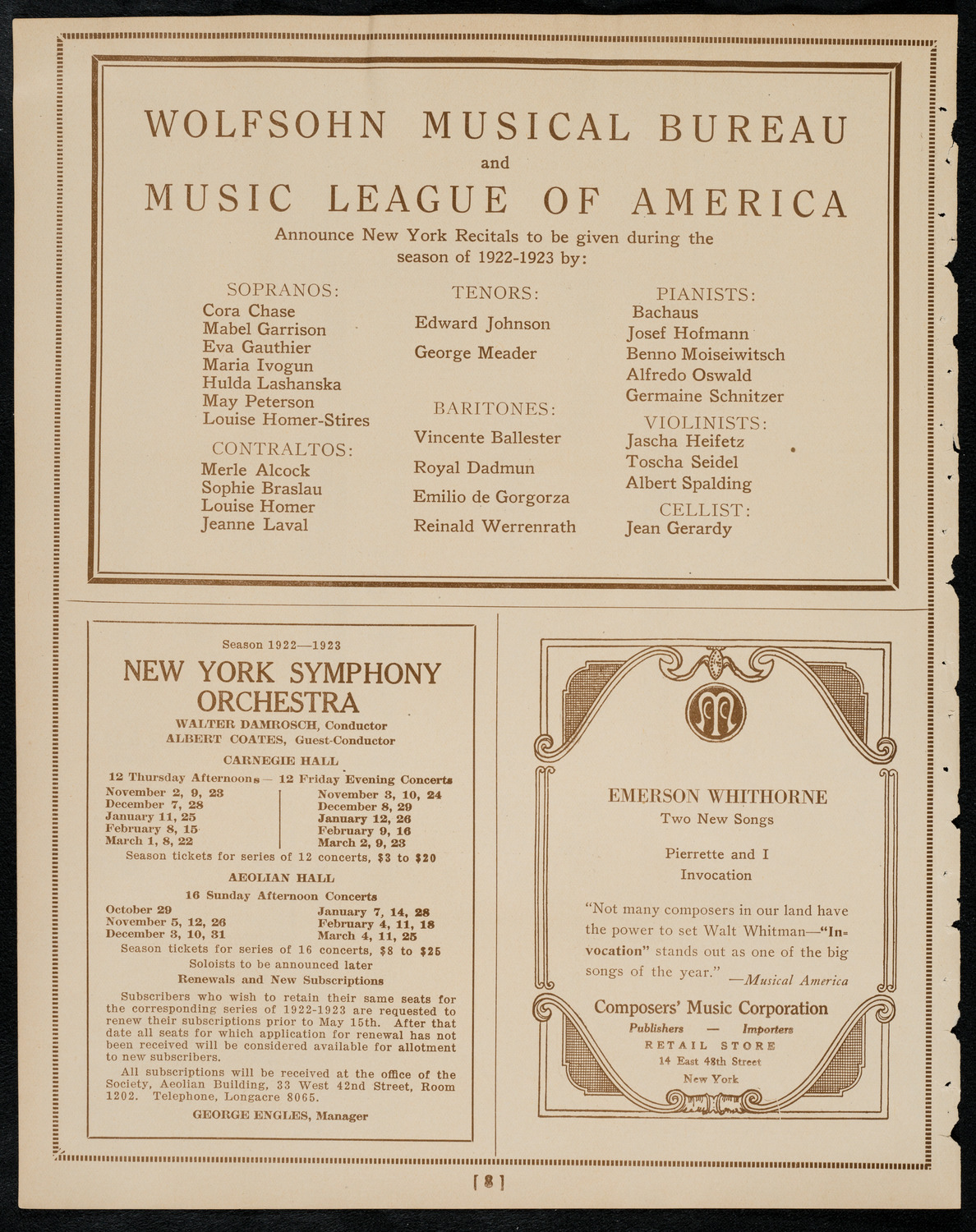 Emma Calvé, Soprano, May 4, 1922, program page 8
