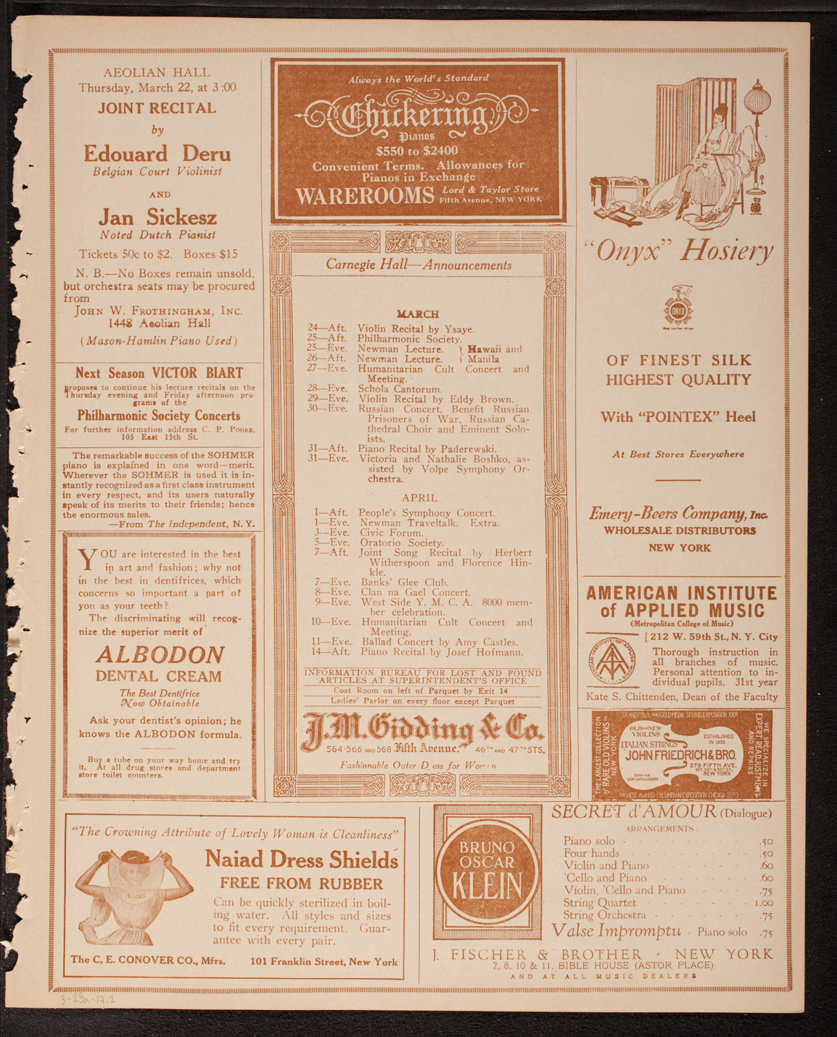 New York Philharmonic, March 23, 1917, program page 3