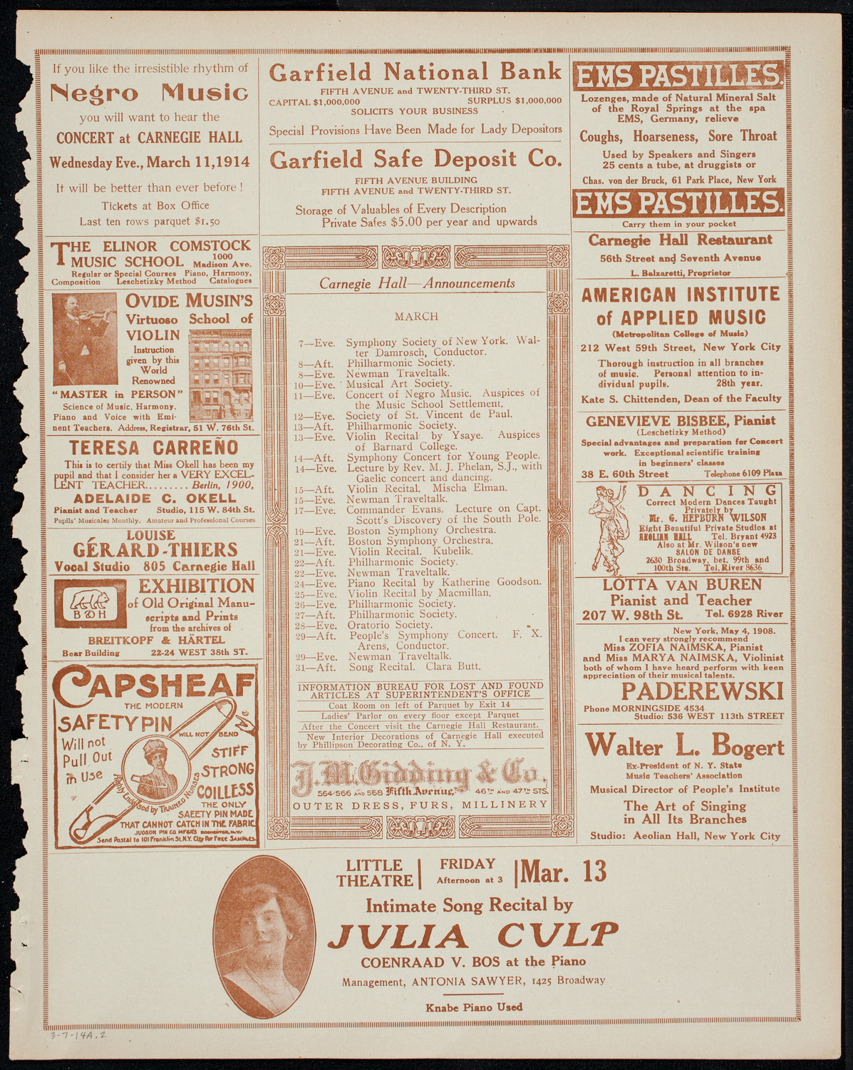 Ignacy Jan Paderewski, Piano, March 7, 1914, program page 3