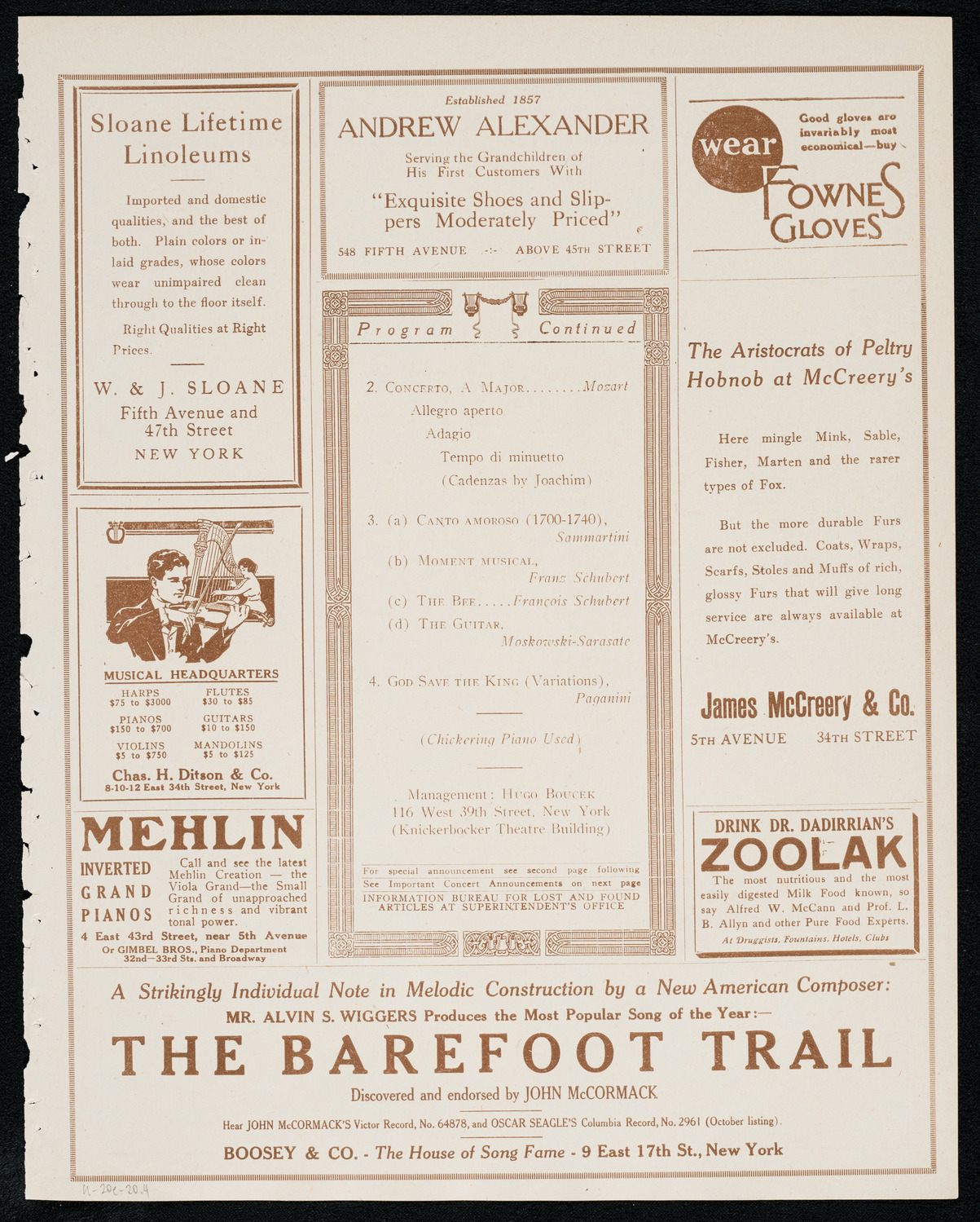 Duci de Kerekjarto, Violin, November 20, 1920, program page 7