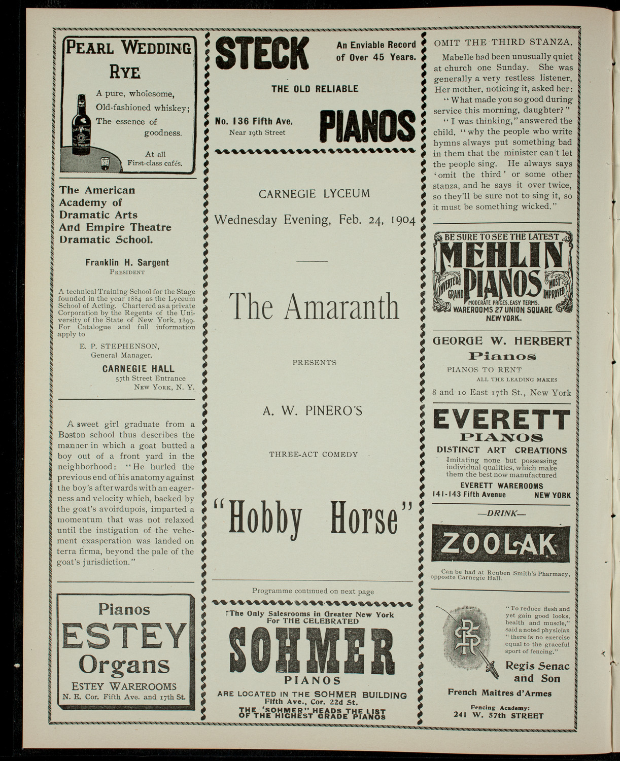 The Amaranth Dramatic Society, February 24, 1904, program page 2