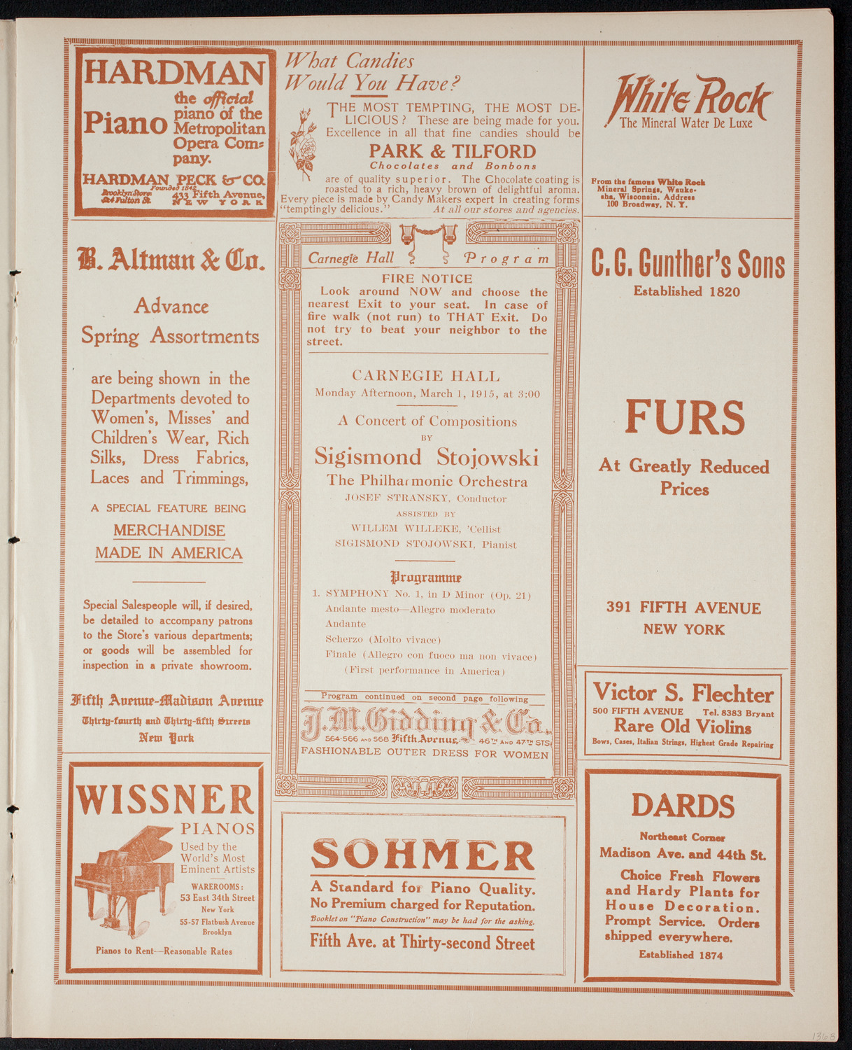 Concert of Compositions by Sigismond Stojowski, March 1, 1915, program page 5