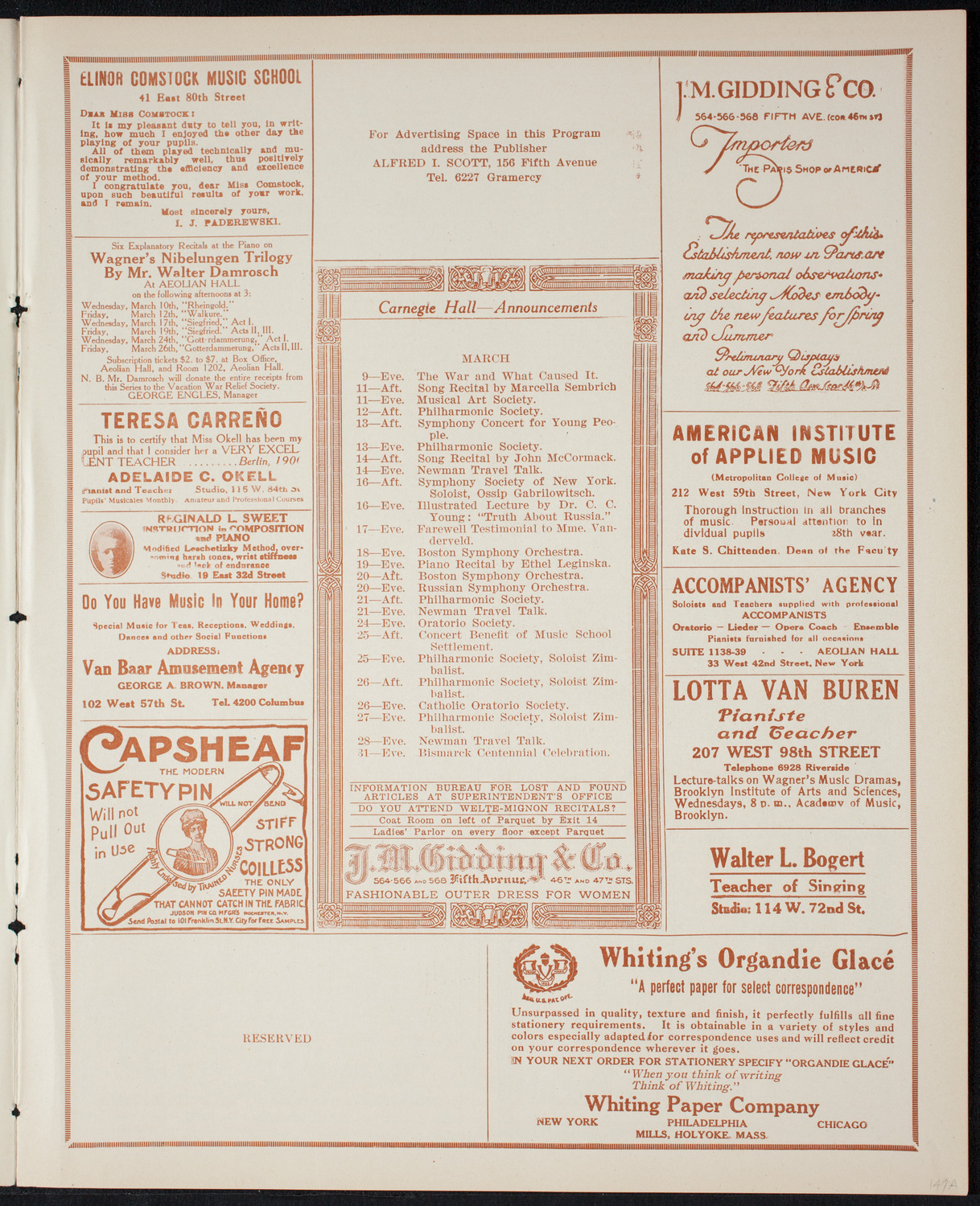 New York Symphony Orchestra, March 9, 1915, program page 3