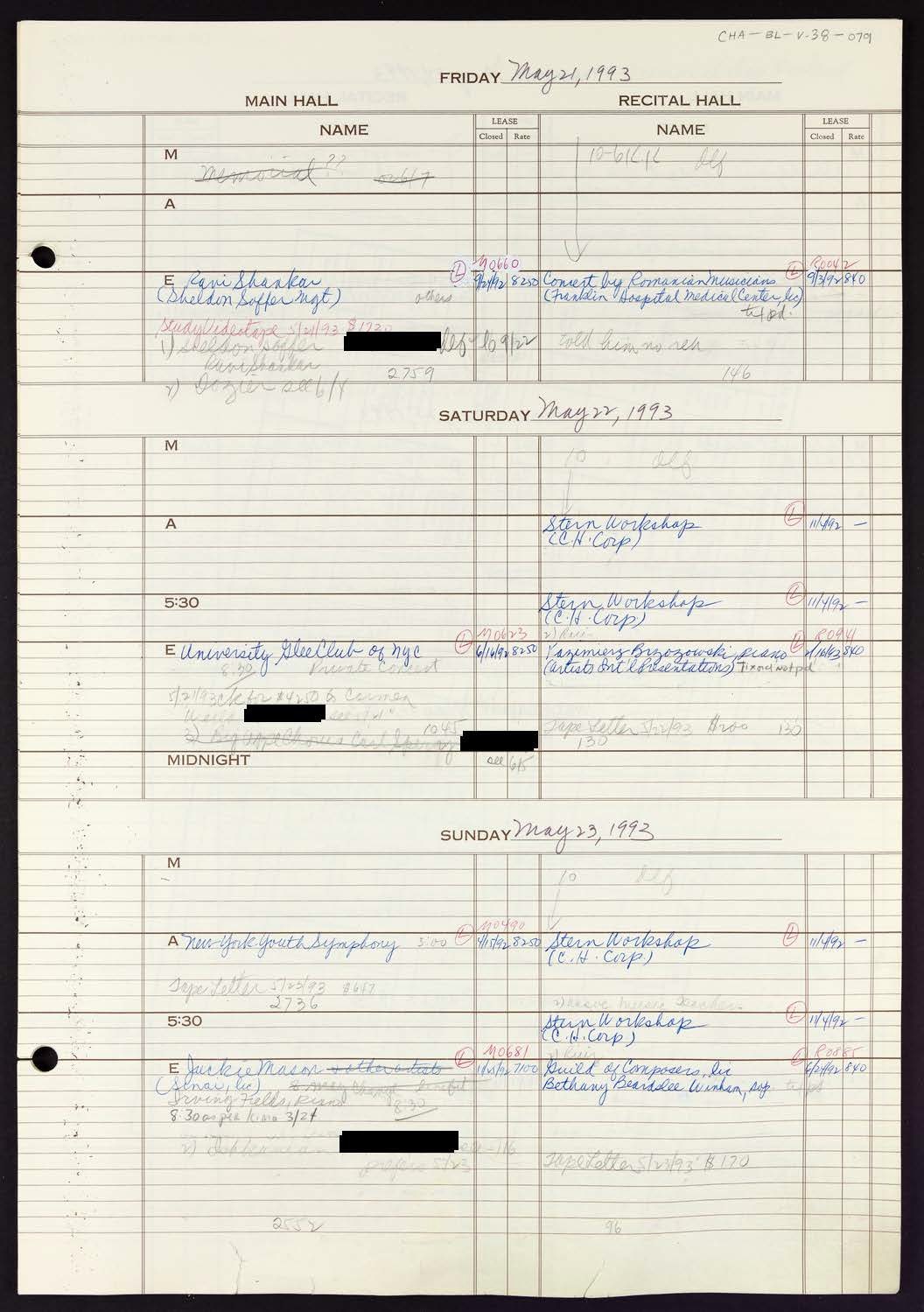 Carnegie Hall Booking Ledger, volume 38, page 79