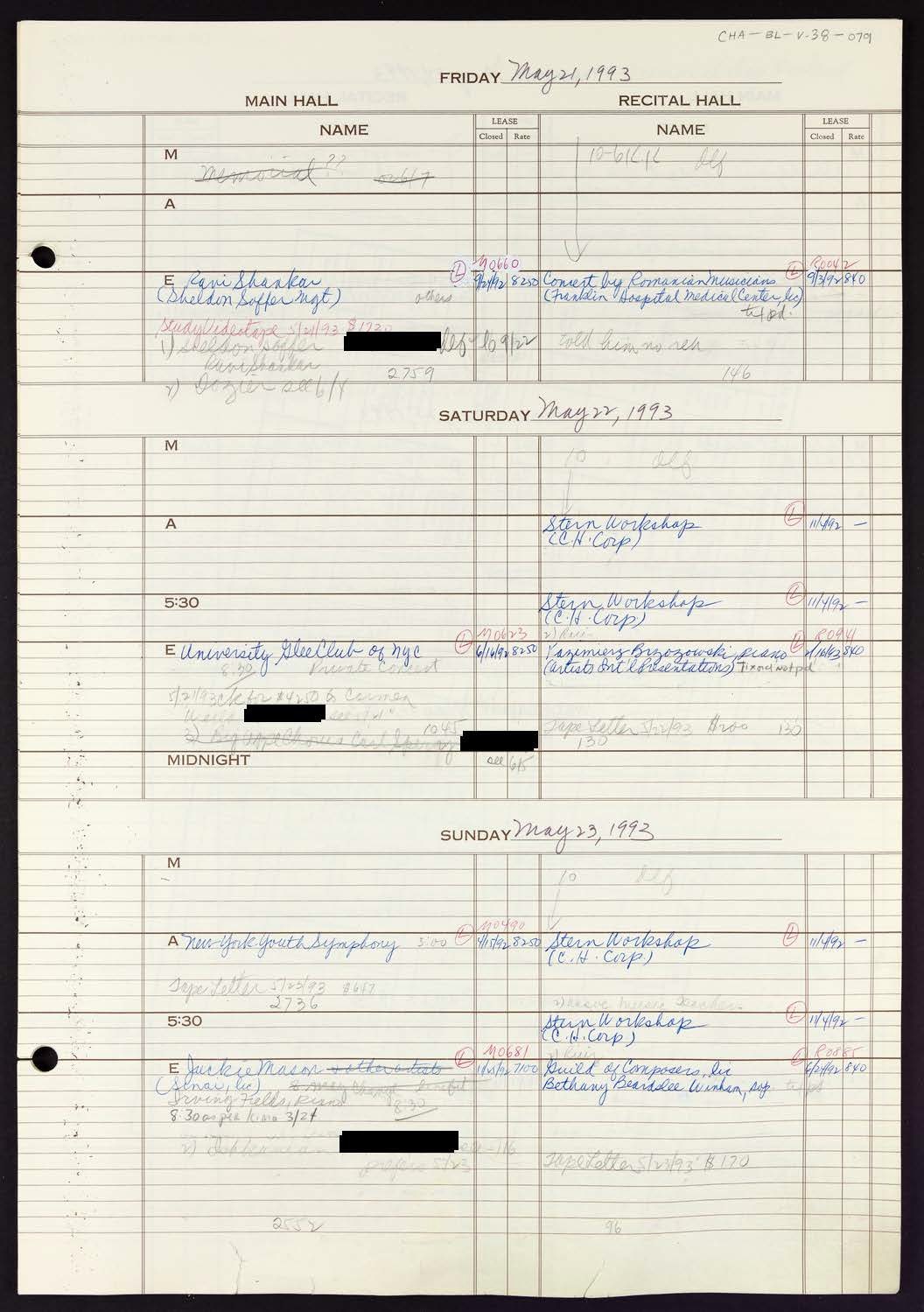 Carnegie Hall Booking Ledger, volume 38, page 79