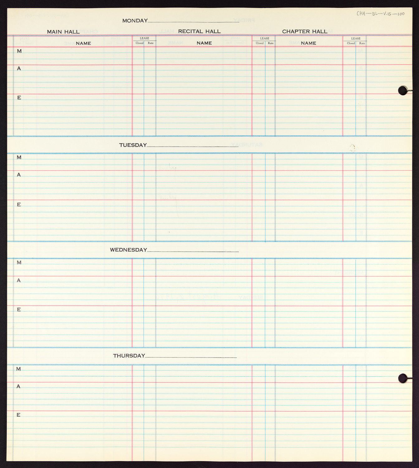 Carnegie Hall Booking Ledger, volume 15, page 100