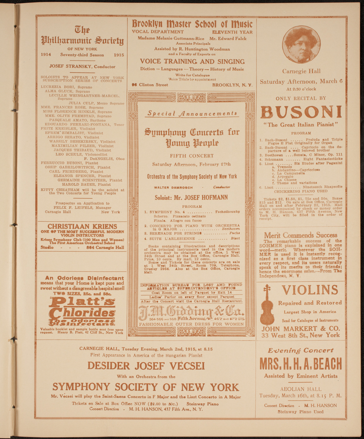 John McCormack, Tenor, February 14, 1915, program page 9