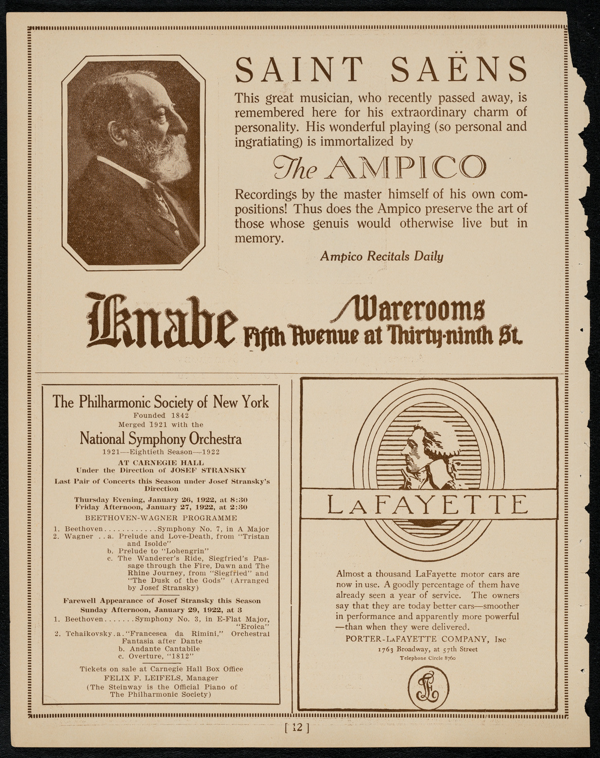 The Clef Club, January 23, 1922, program page 12