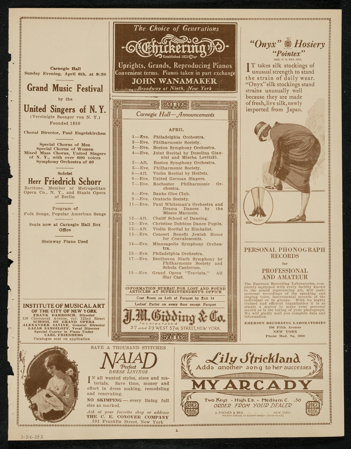 New York City Silver Jubilee Celebration, March 31, 1924, program page 3