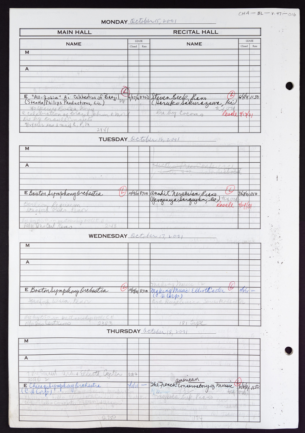 Carnegie Hall Booking Ledger, volume 47, page 16