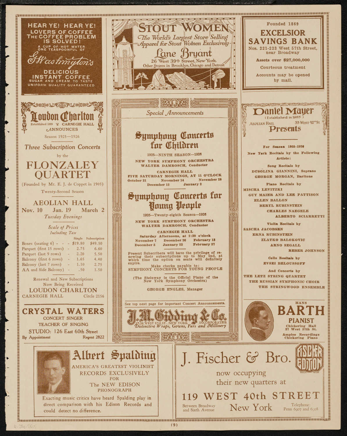 Gala Concert Celebrating the 80th Birthday of Leopold Auer, April 28, 1925, program page 9
