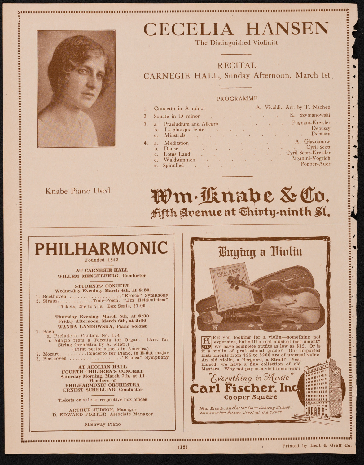 Cecilia Hansen, Violin, March 1, 1925, program page 12