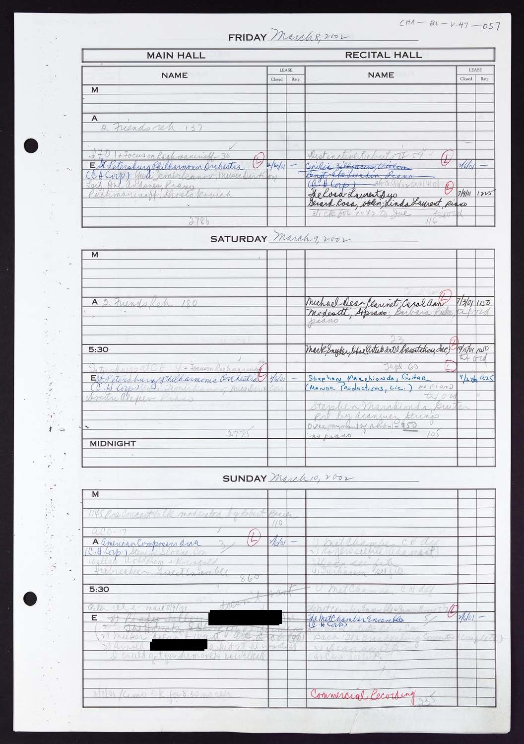 Carnegie Hall Booking Ledger, volume 47, page 57