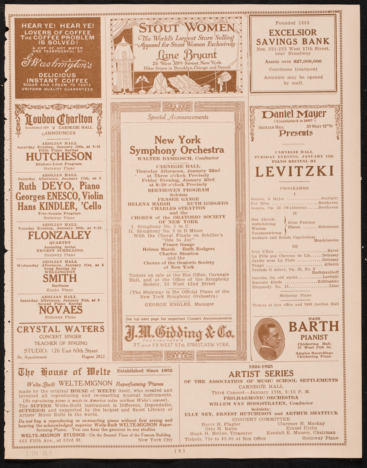 New York Philharmonic, January 10, 1925, program page 9