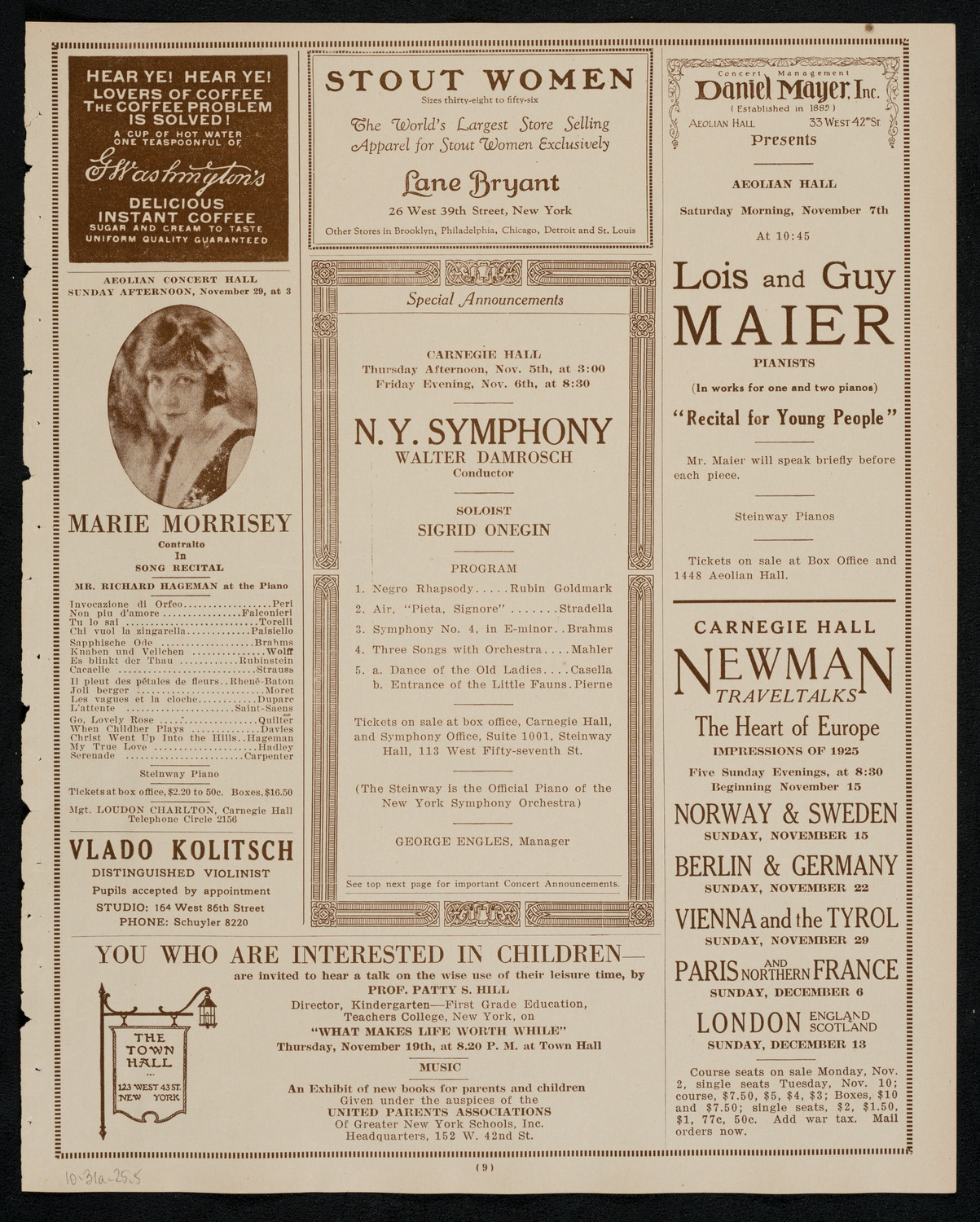 Louise Homer, Contralto, October 31, 1925, program page 9