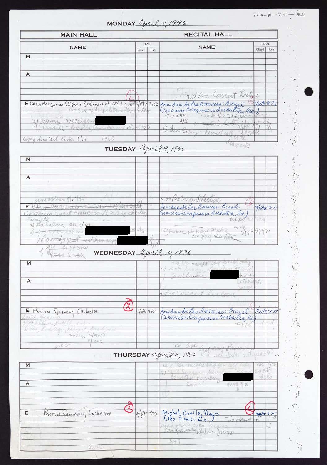 Carnegie Hall Booking Ledger, volume 41, page 66