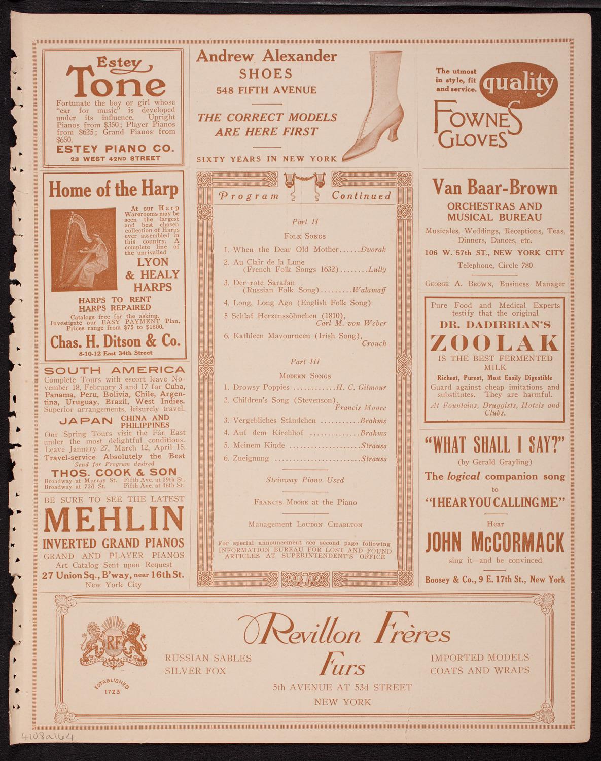 Johanna Gadski, Soprano, October 8, 1916, program page 7