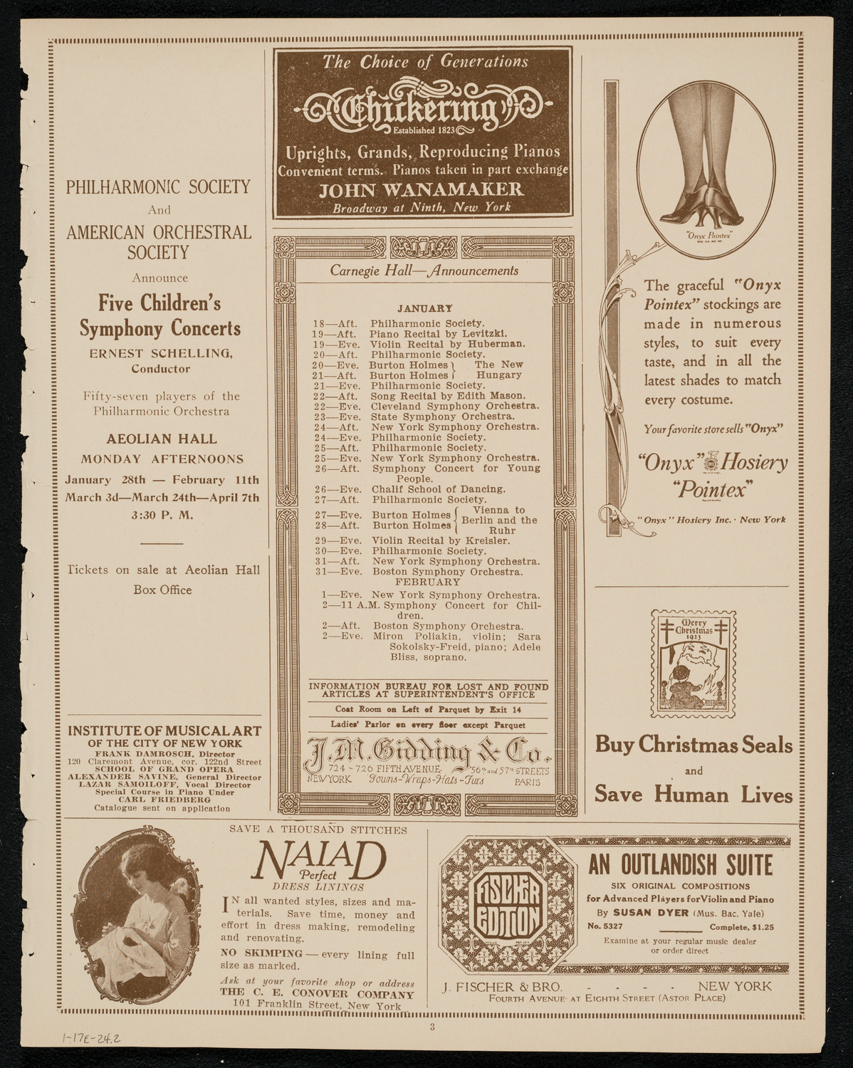 New York Philharmonic, January 17, 1924, program page 3