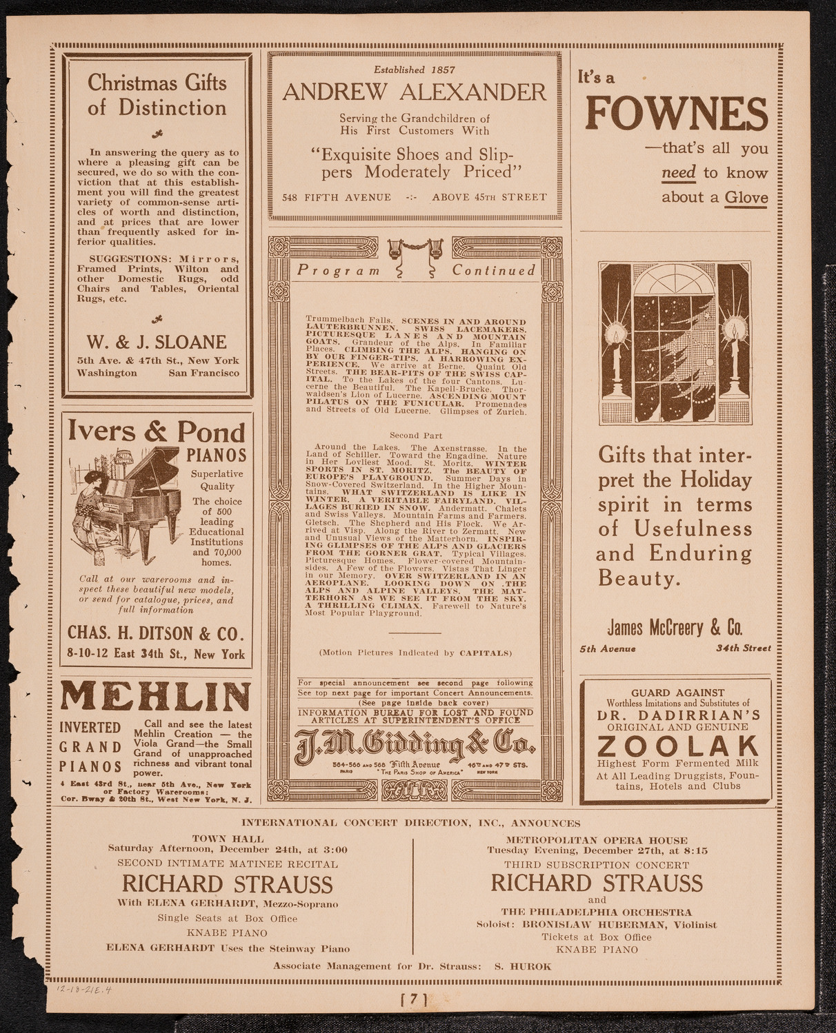 Newman Traveltalks: Switzerland, December 18, 1921, program page 7