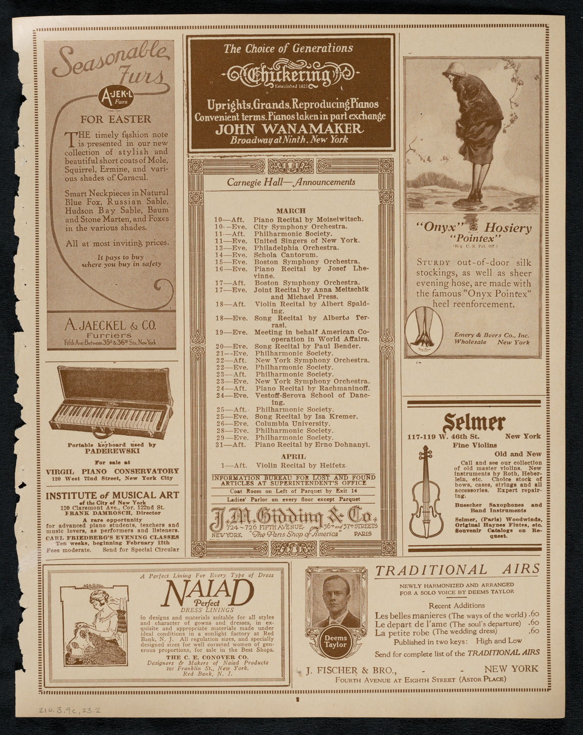 New York Symphony Orchestra, March 9, 1923, program page 3