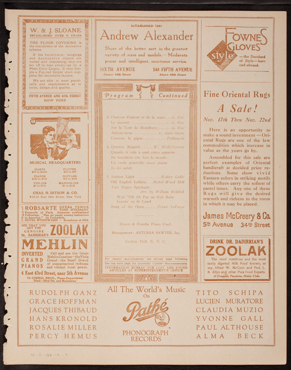 Rosalie Miller, Soprano, November 18, 1919, program page 7