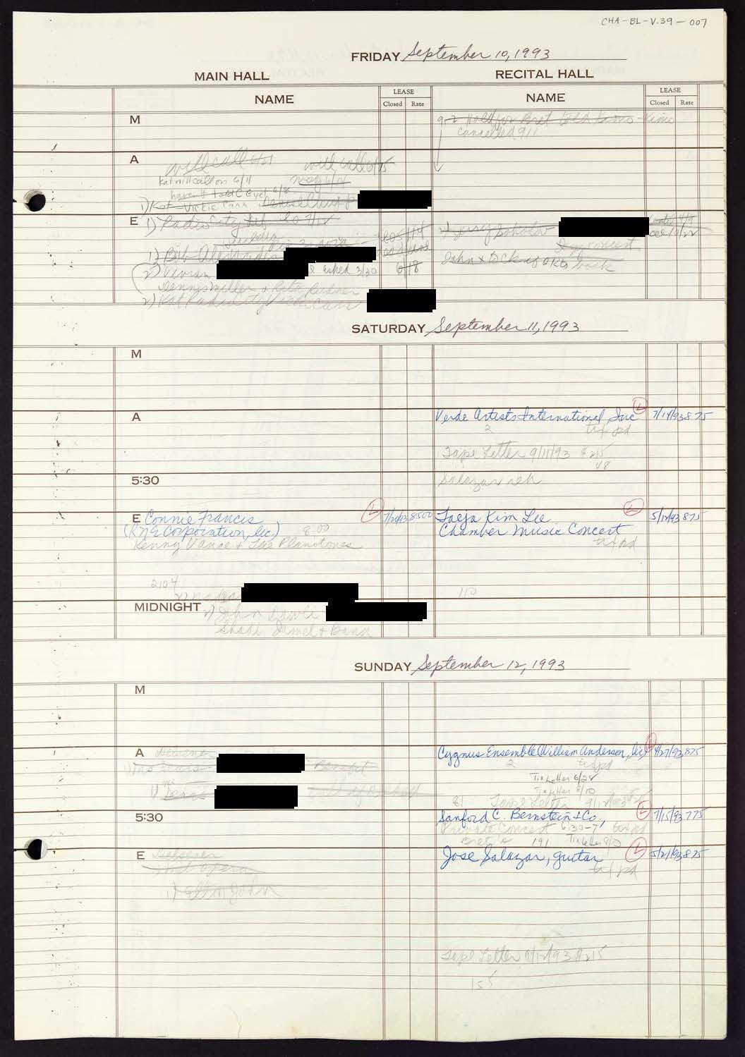 Carnegie Hall Booking Ledger, volume 39, page 7