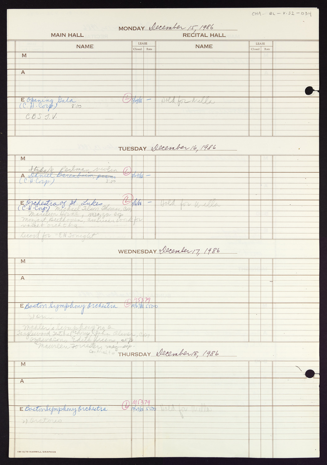 Carnegie Hall Booking Ledger, volume 32, page 34