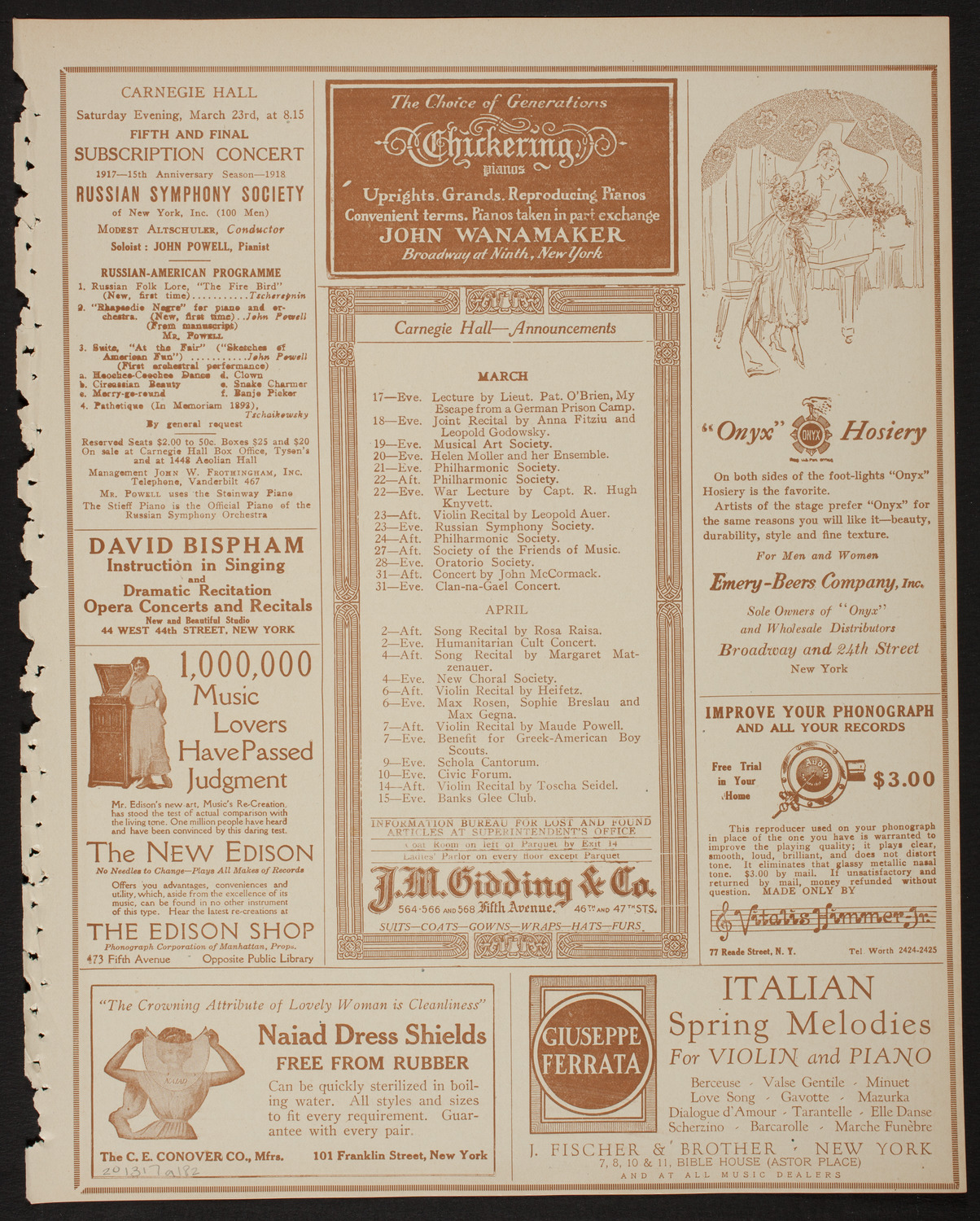 Eddy Brown, Violin, March 17, 1918, program page 3