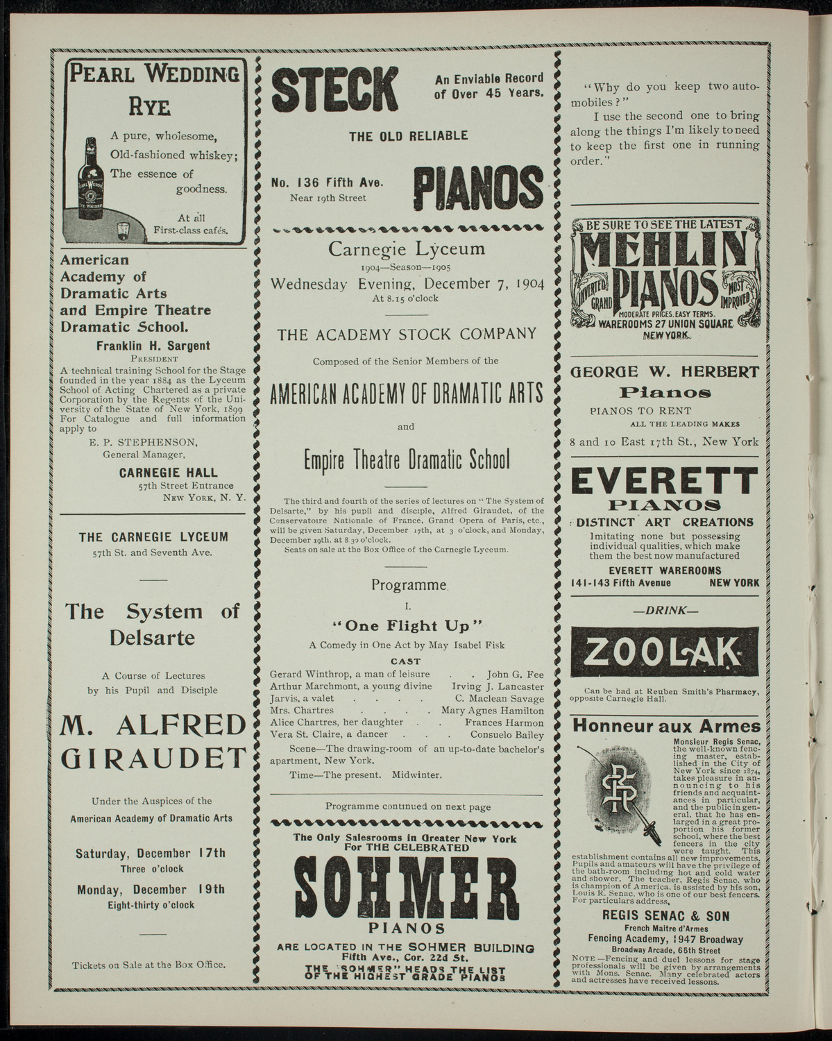 Academy Stock Company of the American Academy of the Dramatic Arts/Empire Theatre Dramatic School, December 7, 1904, program page 2