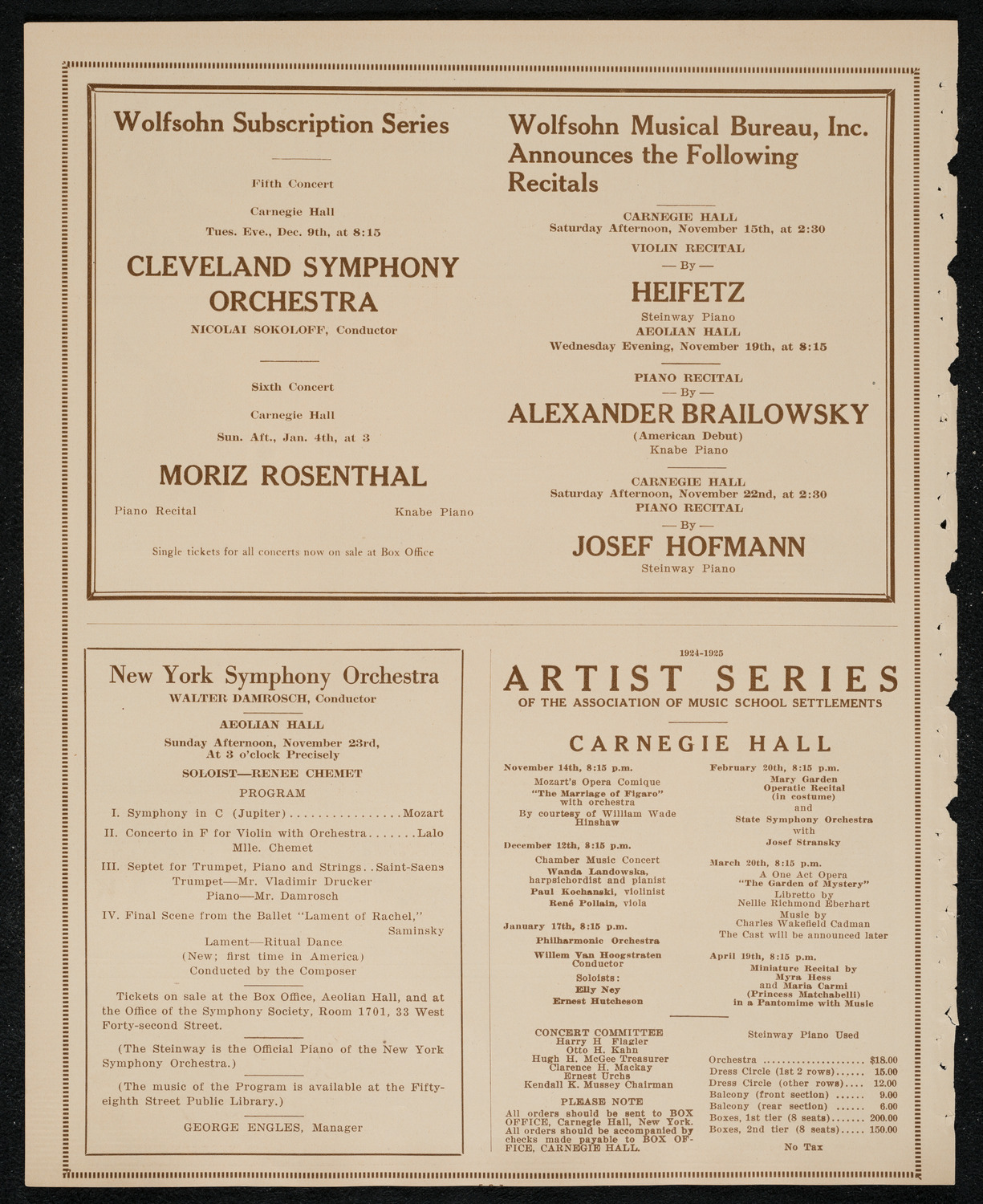 John McCormack, Tenor, November 9, 1924, program page 8