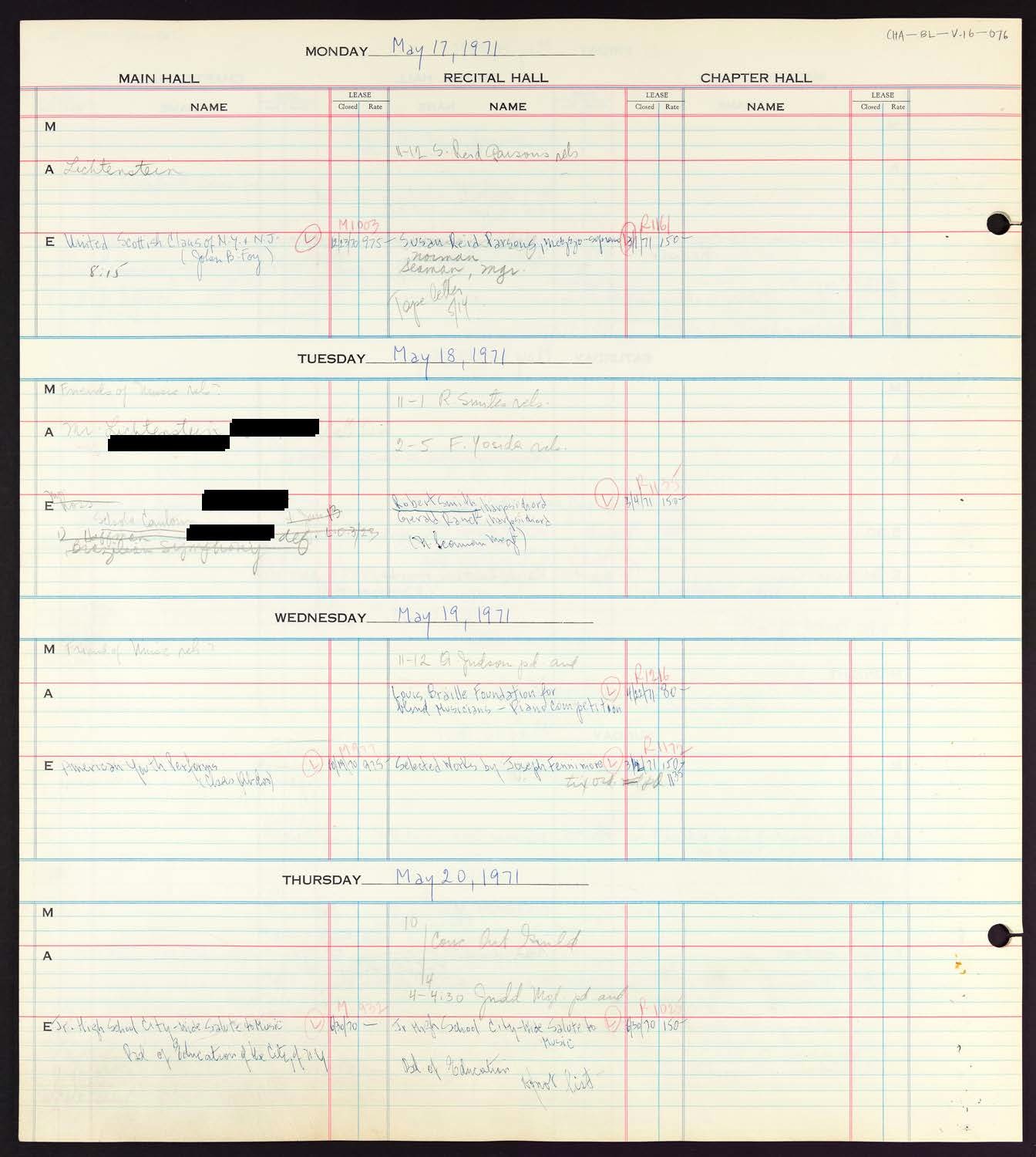 Carnegie Hall Booking Ledger, volume 16, page 76