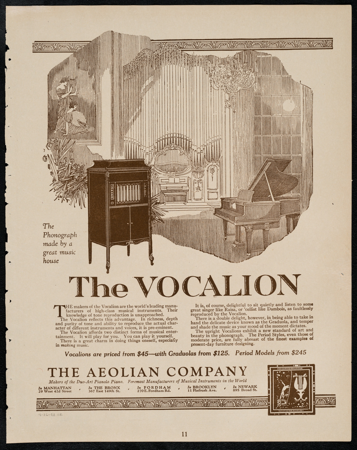 New York Philharmonic, April 26, 1922, program page 11