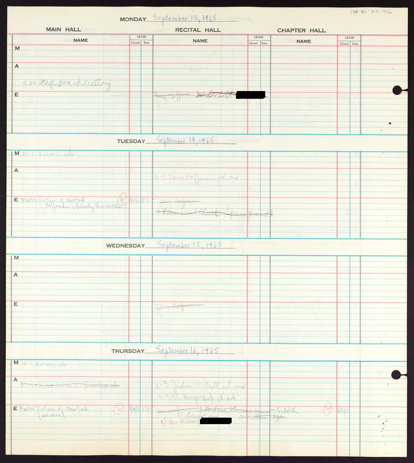 Carnegie Hall Booking Ledger, volume 11, page 6