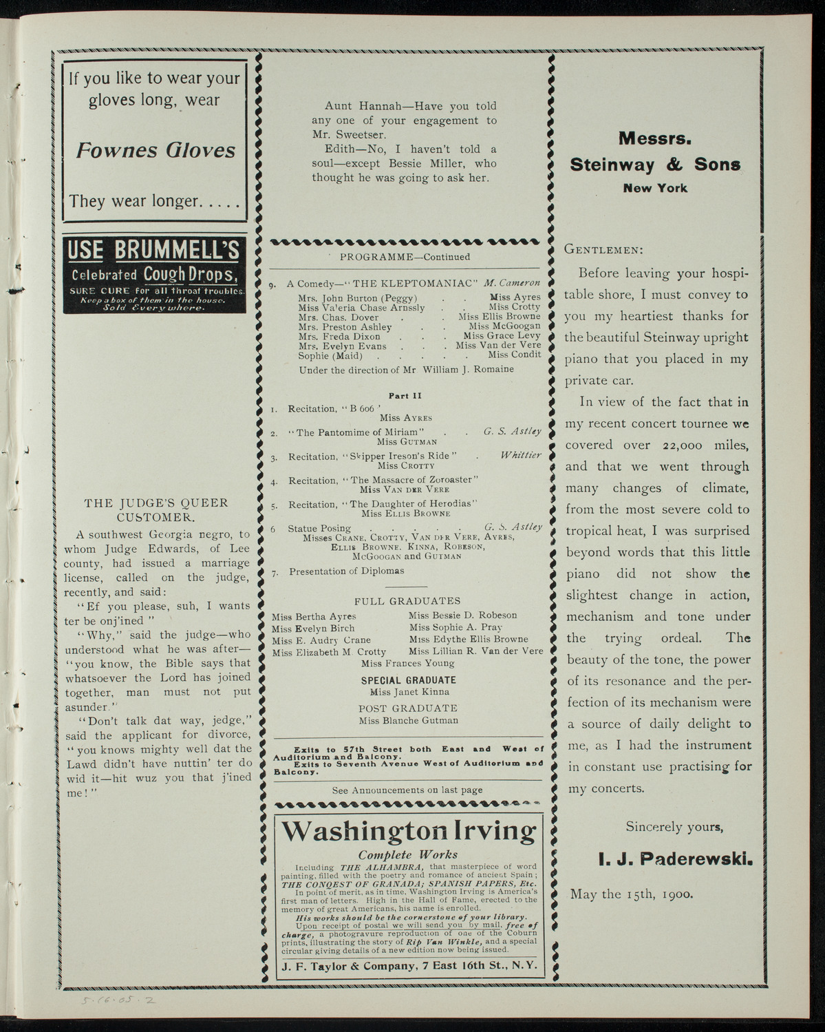 Commencement Exercises of the New York School of Expression, May 16, 1905, program page 3