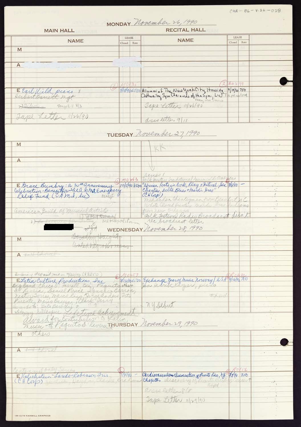 Carnegie Hall Booking Ledger, volume 36, page 28