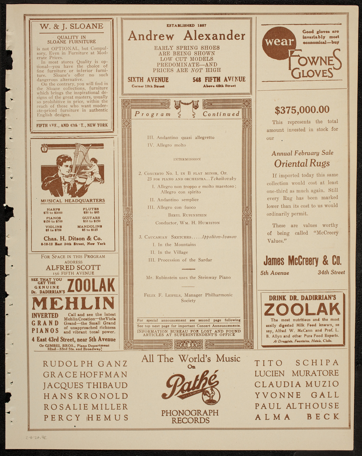 New York Philharmonic, February 6, 1920, program page 7