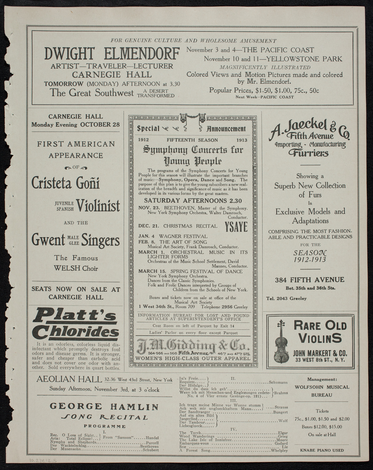 Elmendorf Lecture: The Great Southwest, October 27, 1912, program page 9