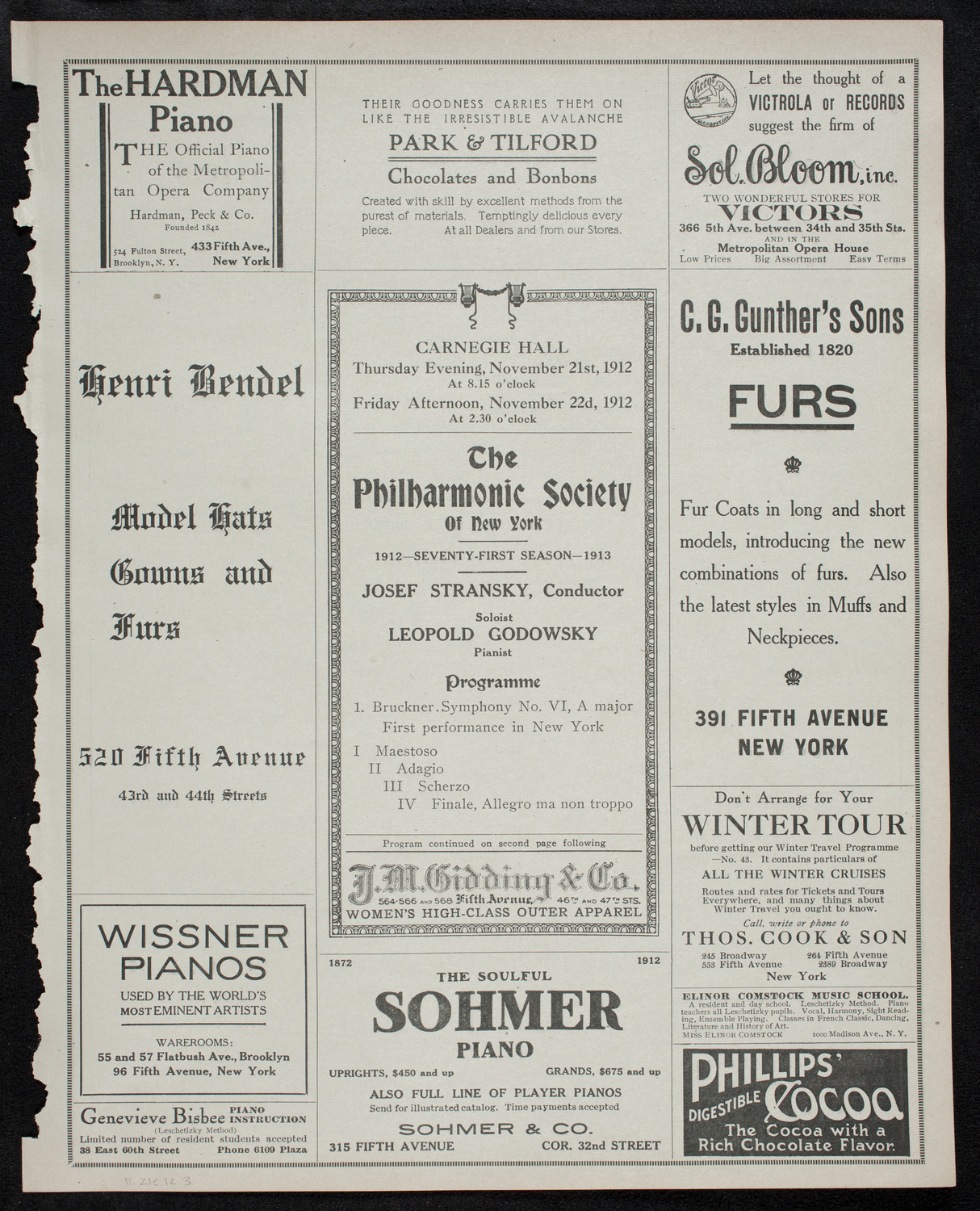 New York Philharmonic, November 21, 1912, program page 5