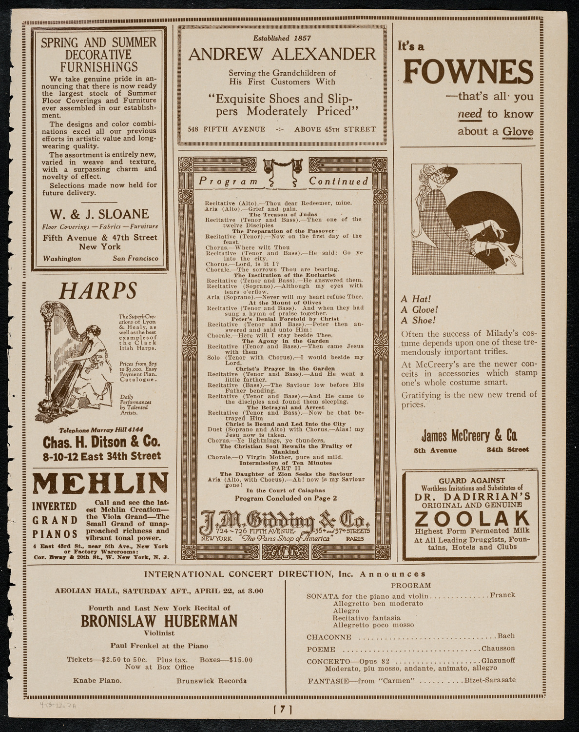 Oratorio Society of New York, April 13, 1922, program page 7