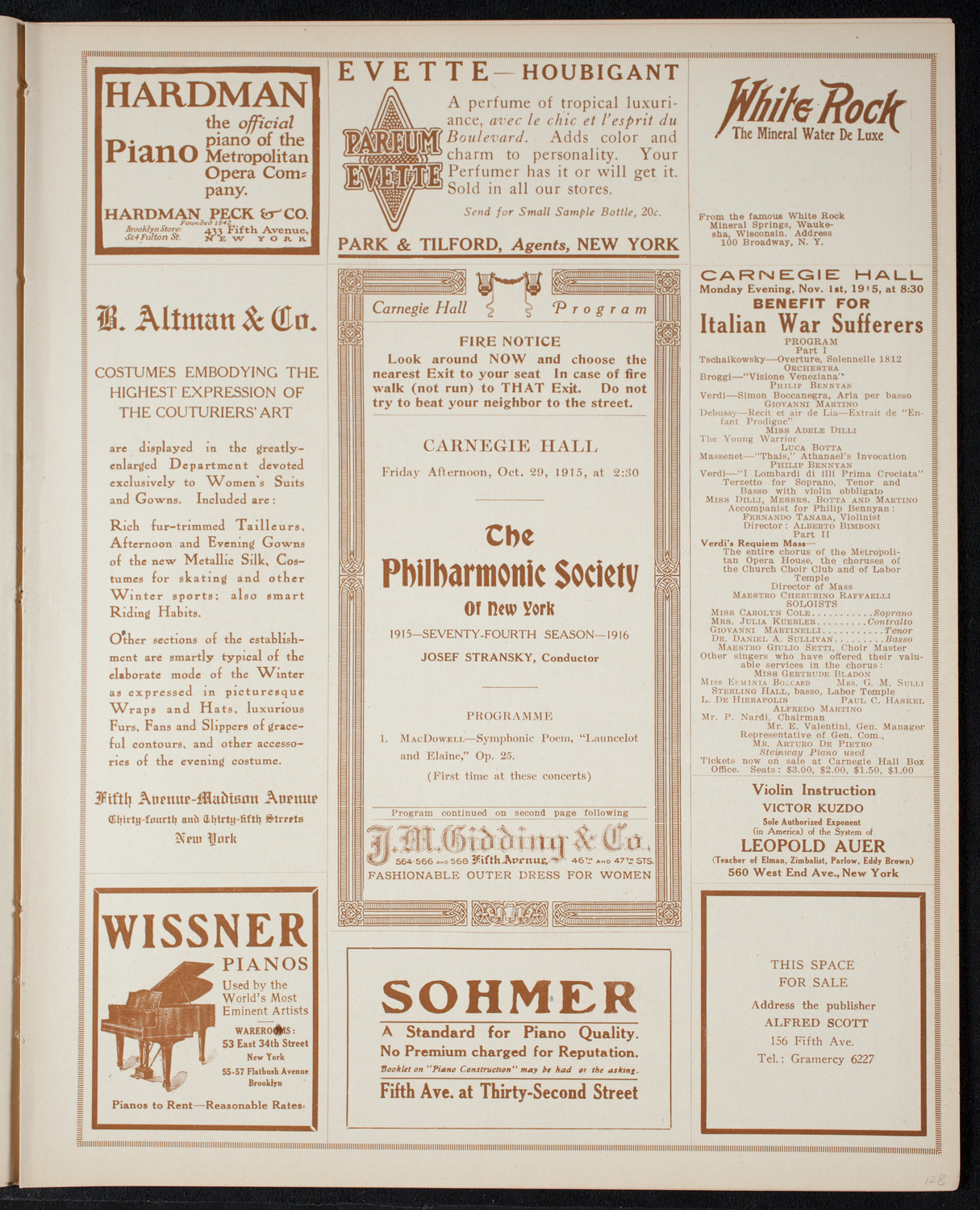 New York Philharmonic, October 29, 1915, program page 5