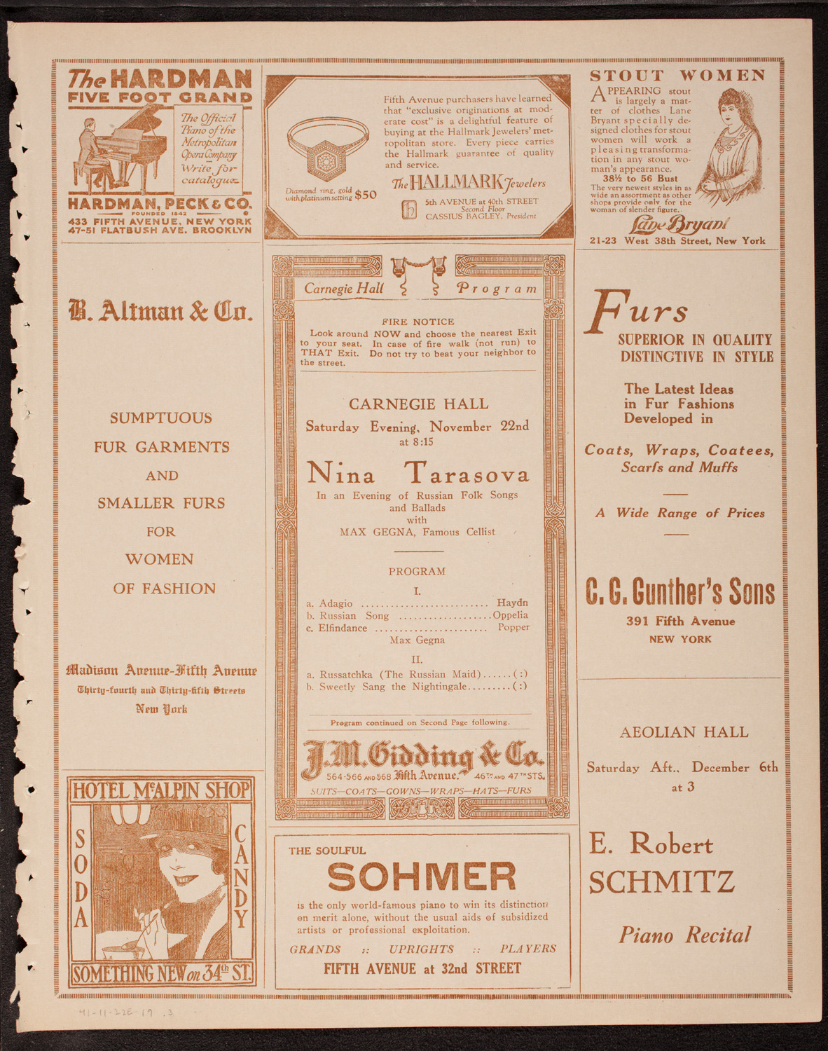 Nina Tarasova, Folk Singer, November 22, 1919, program page 5