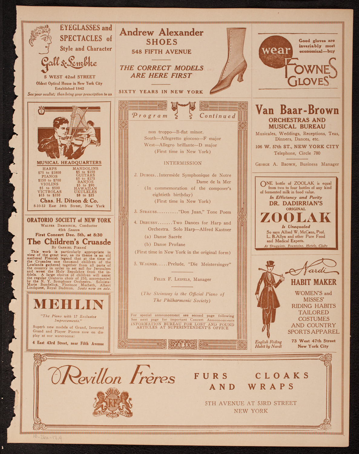 New York Philharmonic, October 26, 1917, program page 7