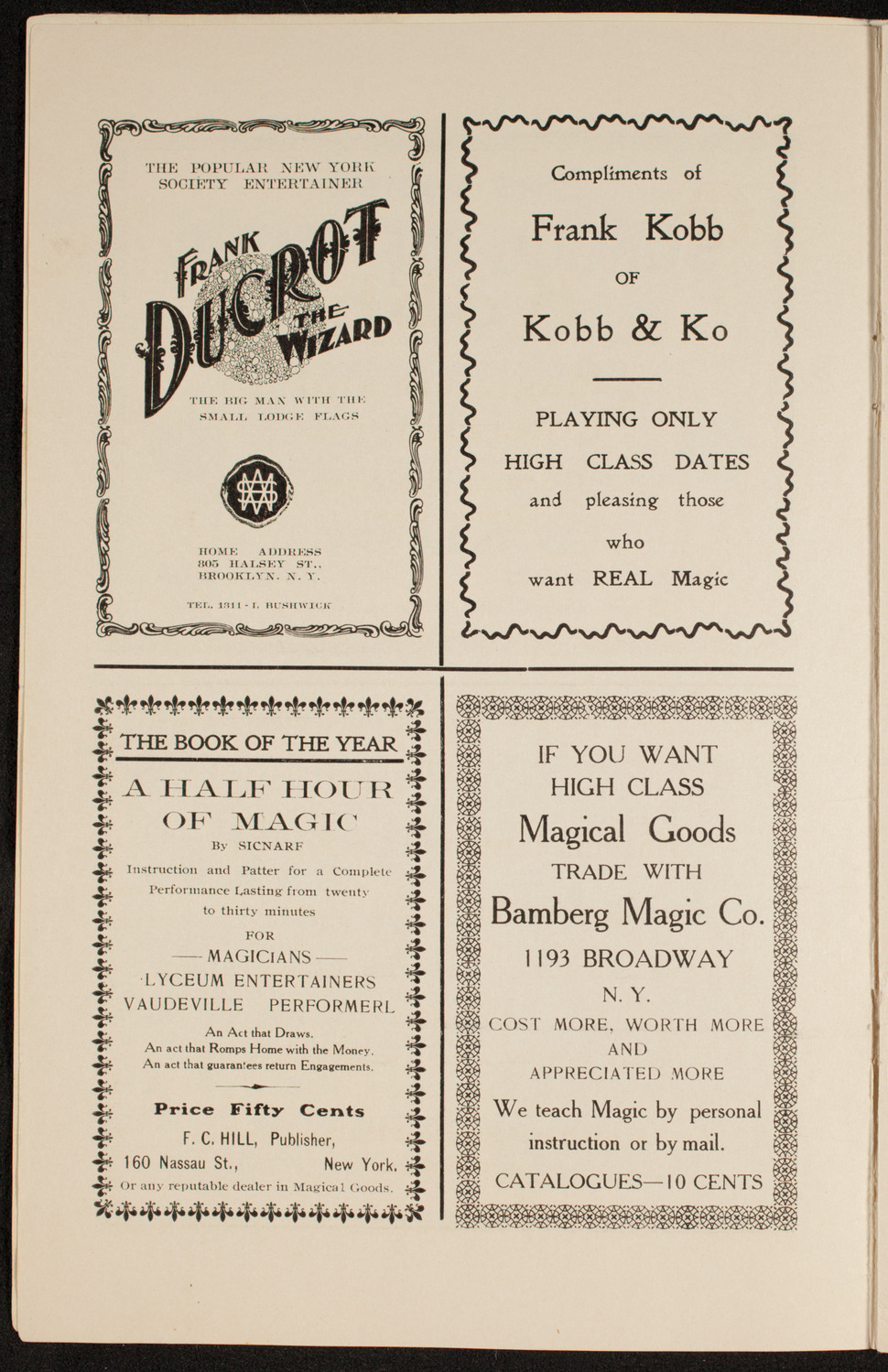 Society of American Magicians, January 14, 1911, program page 4