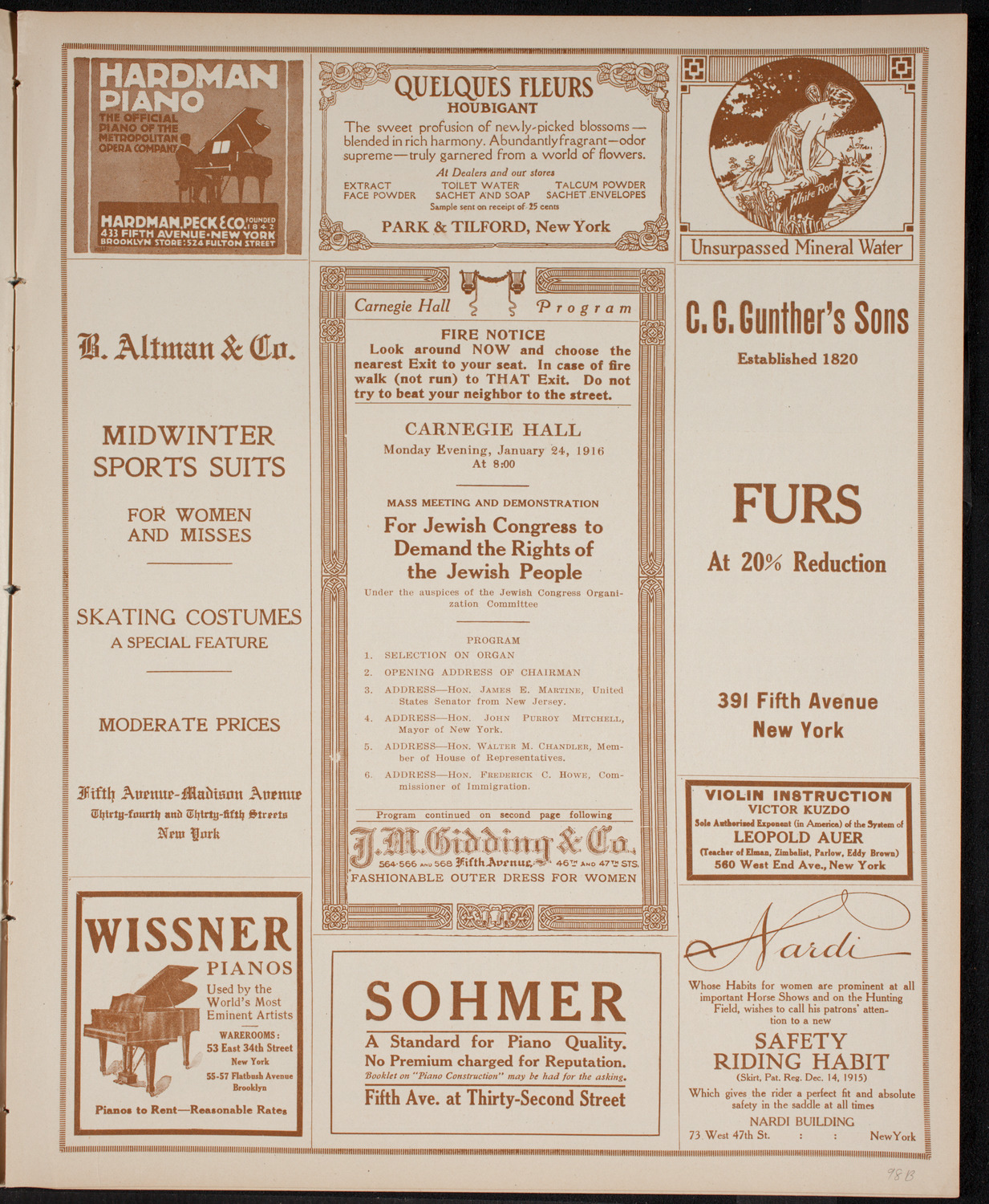 Mass Meeting and Demonstration for Jewish Congress to Demand the Rights of the Jewish People, January 24, 1916, program page 5