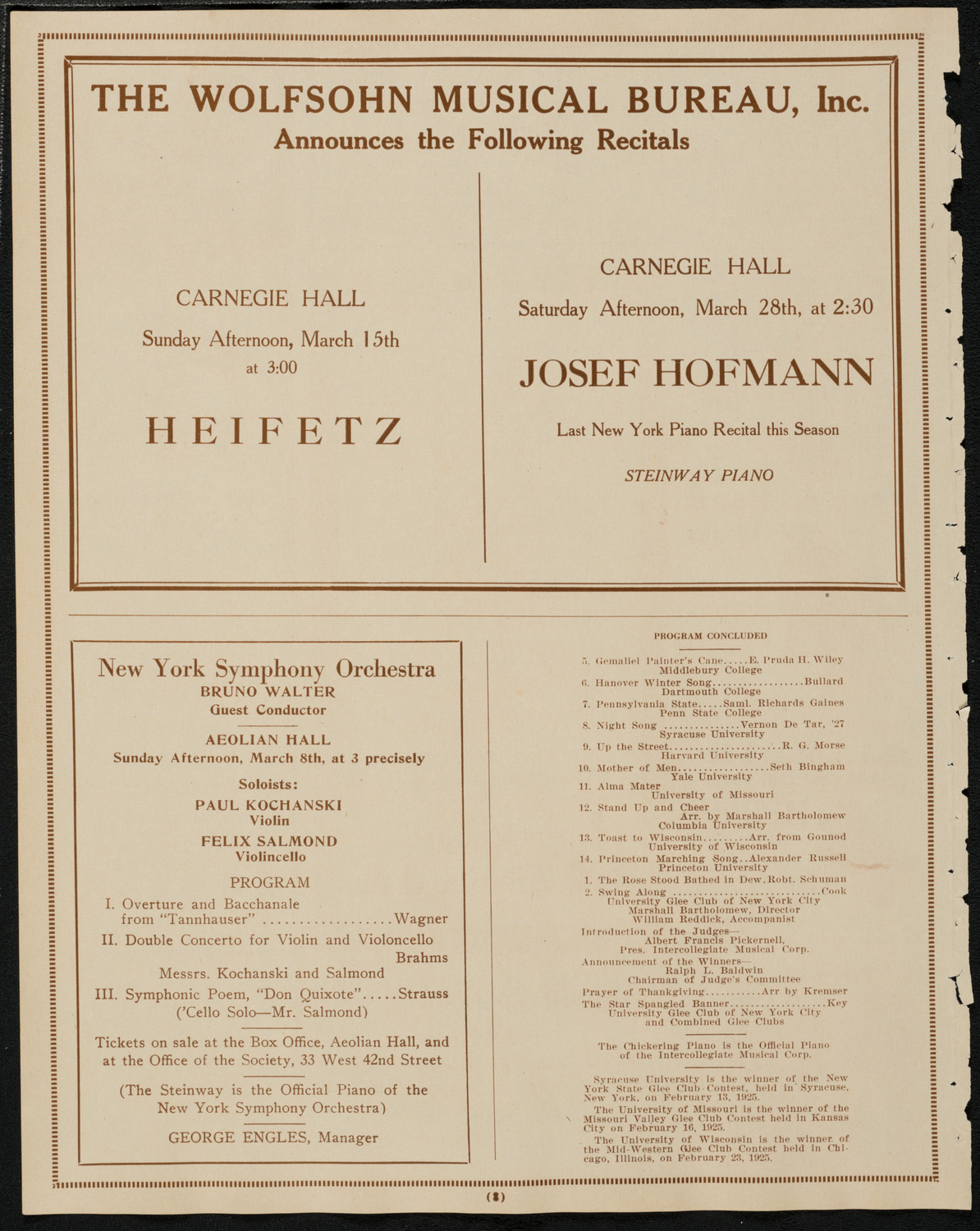 Ninth Annual Intercollegiate Glee Club Contest, March 7, 1925, program page 8