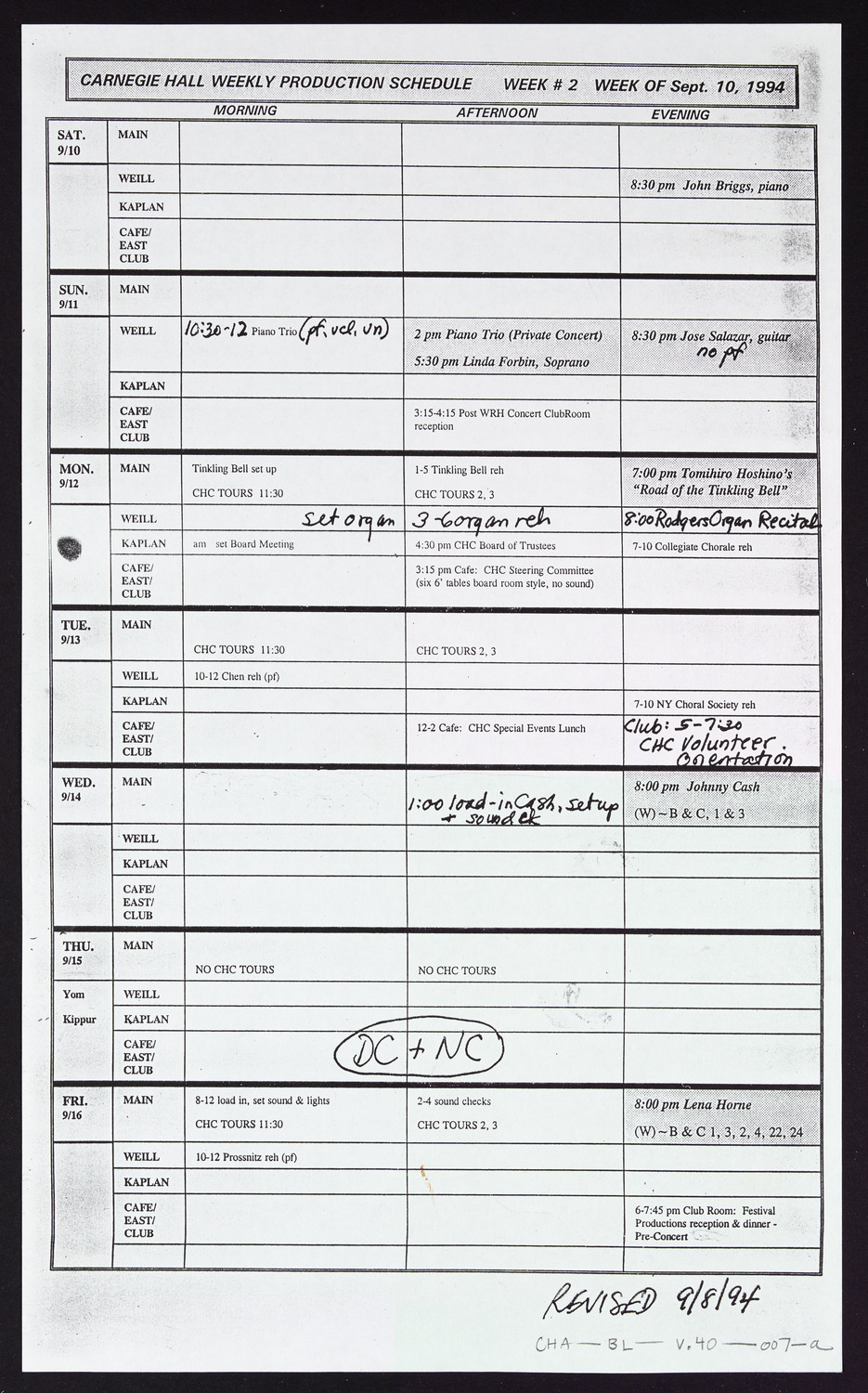 Carnegie Hall Booking Ledger, volume 40, page 7a