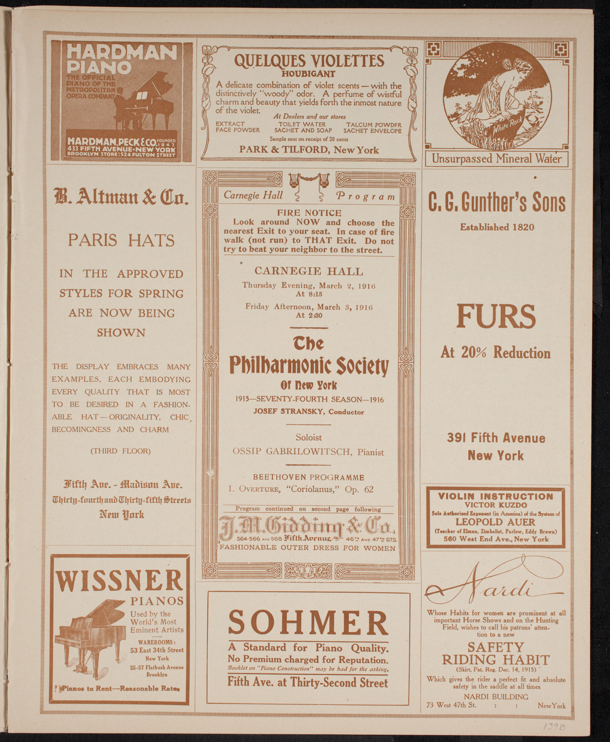 New York Philharmonic, March 2, 1916, program page 5