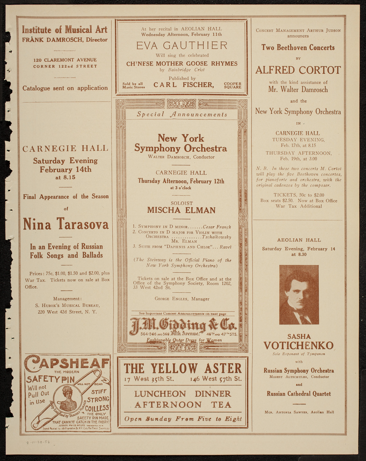 Evening Mail Save-A-Home Fund Concert: New York Philharmonic, February 11, 1920, program page 9