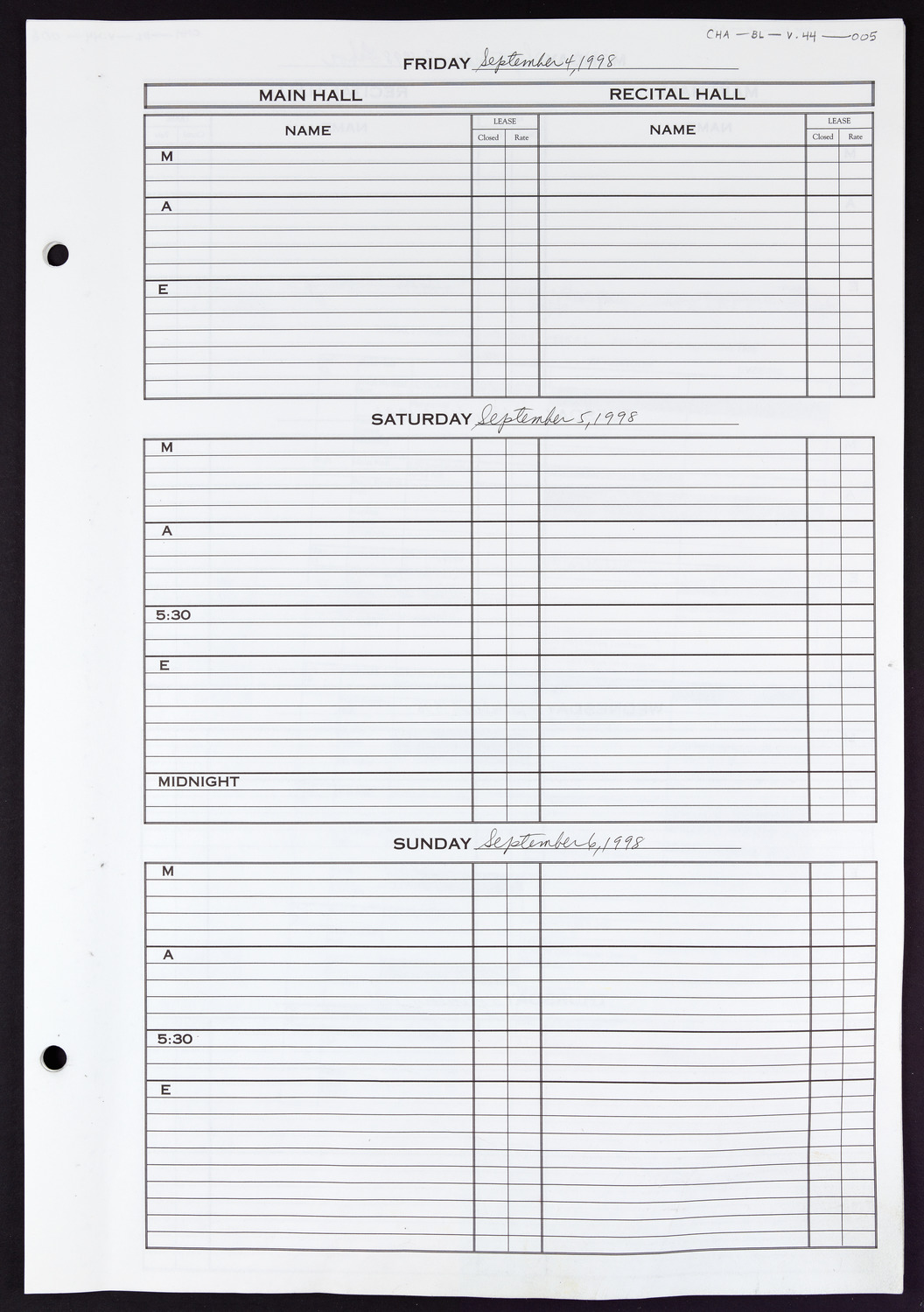 Carnegie Hall Booking Ledger, volume 44, page 5